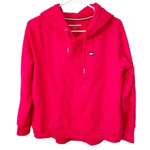 Tommy Hilfiger Sport Size Medium Red Hooded‎ Pullover Sweatshirt Top